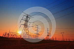 Pylon, high-voltage tower sky background