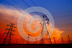Pylon, high-voltage tower sky background
