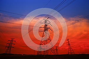 Pylon, high-voltage tower sky background