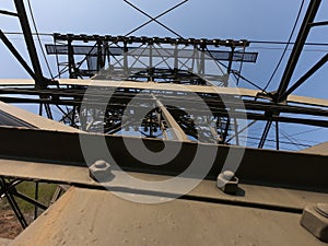 The pylon of the cableway that connects the towns of Albino and Selvino