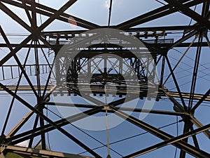 The pylon of the cableway that connects the towns of Albino and Selvino