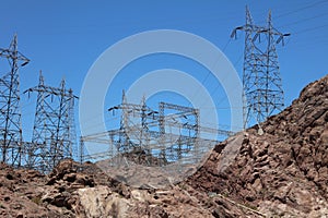 Pylon with electricity Power Lines at Hoover Dam on the Stateline of Nevada and Arizona