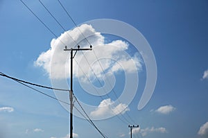 Pylon of a power line with outgoing electric wires