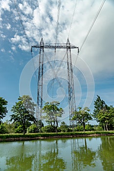 Pylon and power lines crossing the Gota canal photo