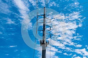 pylon producing energy. voltage transmission on electric tower. high voltage powerline. powerful substation. electricity