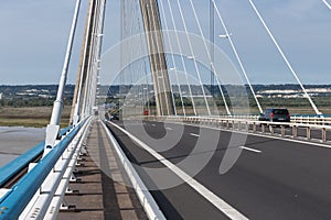 Highway at Pont de Normandie, French bridge over river Seine