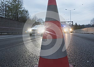 Pylons as detour or redirection on a freeway photo