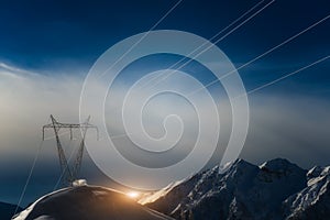 Pylons covered with snow