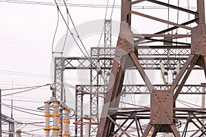 Pylons and electric wires on electric power distribution station