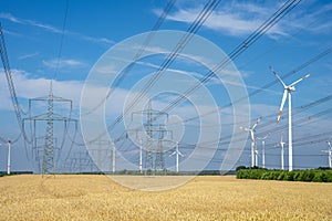 Pylons, power lines and wind turbines