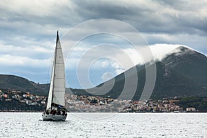 PYLOS, GREECE - Sailboats participate in sailing regatta 12th Ellada Autumn 2014 among Greek island group