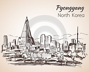 Pyongyang city sketch. North Korea.