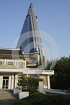 Pyongyang Embroidery Institute and Ryugyong Hotel, DPRK (North Korea)