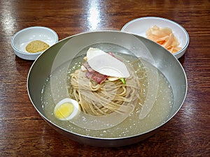 Pyongyang Naengmyeon, chilled Buckwheat Noodle Soup, North Korean traditional food