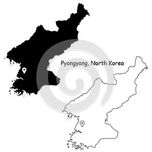 Pyongyang North Korea. Detailed Country Map with Location Pin on Capital City.