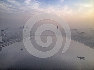 Pyongyang river misty scene
