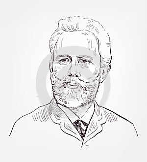 Pyotr Ilyich Tchaikovsky vector sketch portrait illustration