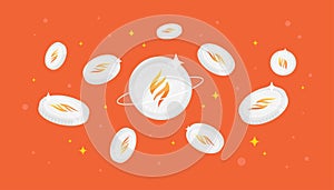 PYR coins falling from the sky. PYR cryptocurrency concept banner background