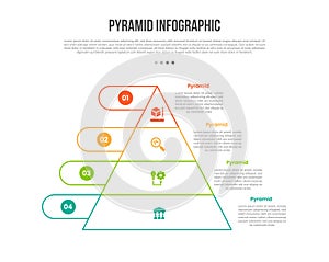 pyramid base shape infographics template diagram with standing shape with round rectangle extrude with 4 point step creative