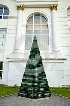 The pyramid of bottles of champagne in Abrau-Dyurso Russia