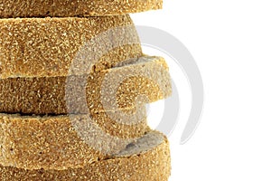 Pyramid of bread pieces close-up