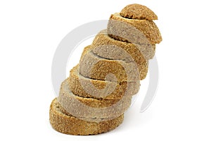 Pyramid of bread pieces close-up