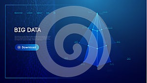 Pyramid business technology background. Tech vector triangle abstract background. Wireframe pyramid 3d model.