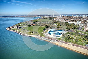 Pyramid Centre next to the beach on Southsea Seafront Aerial