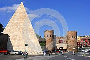 The pyramid of Cestius, Porta San Paolo gate