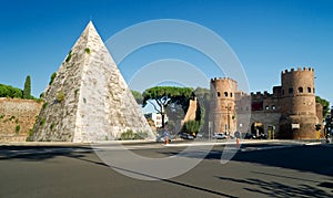 Pyramid of Cestius and the Porta San Paolo, Rome