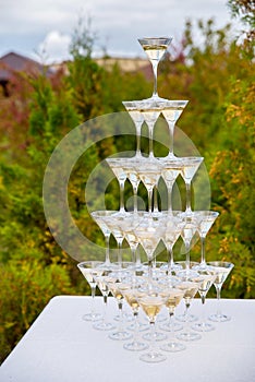 Pyramid of champagne glasses