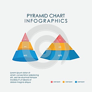 Pyramid Chart Infographics Elements 3D Vector Flat Design Set, Sign, Icon Full Color