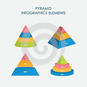 Pyramid Chart Infographics Elements 3D Set Vector Flat Design, Sign, Icon Full Color