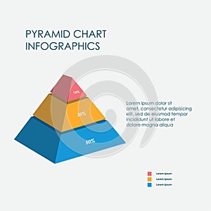 Pyramid Chart Infographics Elements 3D Vector Flat Design, Sign, Icon Full Color