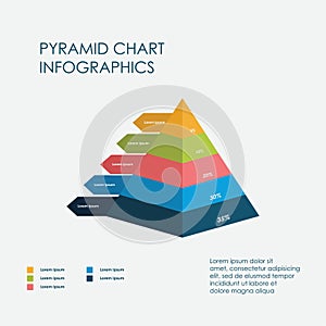 Pyramid Chart Infographics Elements 3D Vector Flat Design, Sign, Icon Full Color