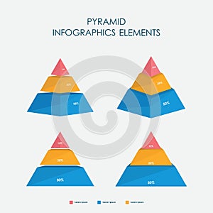 Pyramid Chart Infographics Elements 3D Vector Flat Design, Sign, Icon Full Color Template