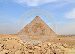 The Pyramid of Chephren in the desert