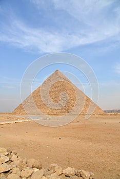 The Pyramid of Chephren in the desert