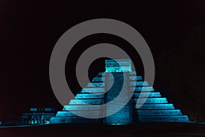 Pyramid of Chichen Itza at Night