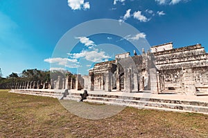 Pyramid and city in ruins in Tulum Mexico