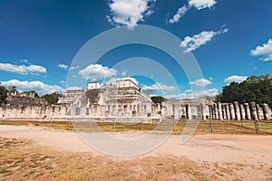 Pyramid and city in ruins in Tulum Mexico