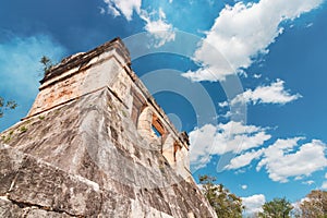 Pyramid and city in ruins in Tulum Mexico