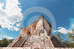 Pyramid and city in ruins in Tulum Mexico