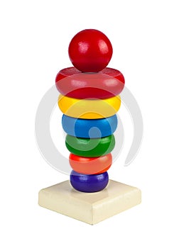 Pyramid from colored wooden rings