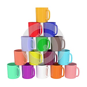 Pyramid composed of colorful ceramic cups