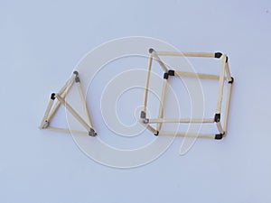 Pyramid & Cube made of matchsticks art and maths education for kids