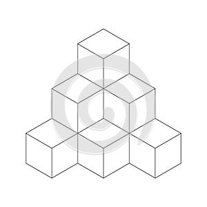 Pyramid of cubes. Flat vector outline illustration isolated on white background