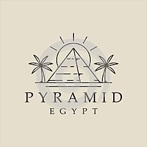 pyramid with date palm logo line art simple vector illustration template icon graphic design. egypt landscape sign or symbol for