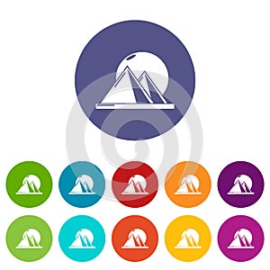 Pyramid egypt icons set vector color