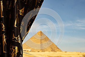 Pyramid of Giza with a texture egyptian cloth